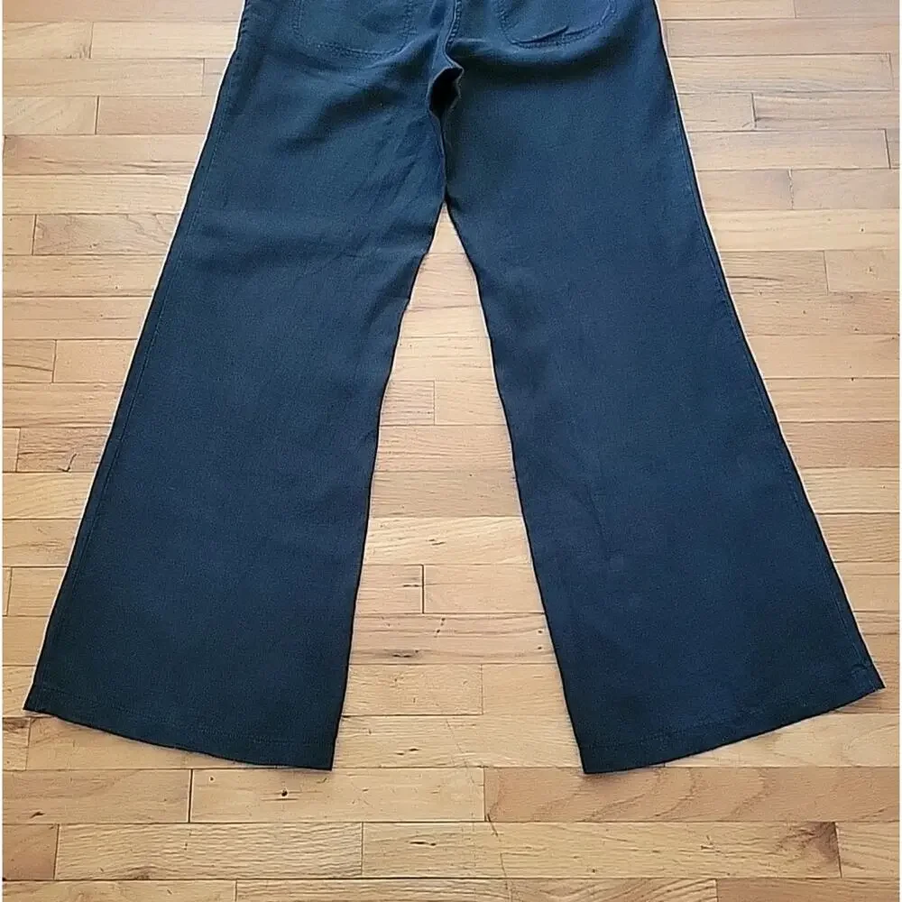 H‎ M Hennes Black Linen Wide Leg Pants Mid Rise Unlined Boho Classic Lagenlook